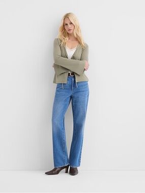 LOFT Rivete Mid Rise Relaxed Straight Jeans in Vintage Mid Wash 32 Regular BNWT
